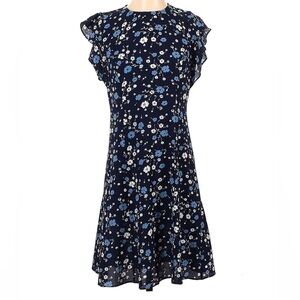 Michael Michael Kors Blue Florals Short Sleeve Silhouette Ruffle Dress small